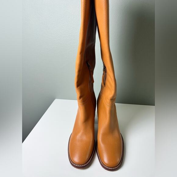 Sam Edelman Brown Almond Toe Elsy Zip Up Tall Block Heel Boot in Caramel 9.5 - Picture 3 of 13